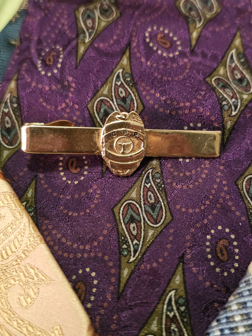 Gold Tie Bar with Crest Accent - Men Accessories